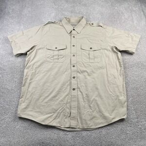LL Bean Shirt Mens XL Tan Khaki Short Sleeve Button Up Military Epaluettes